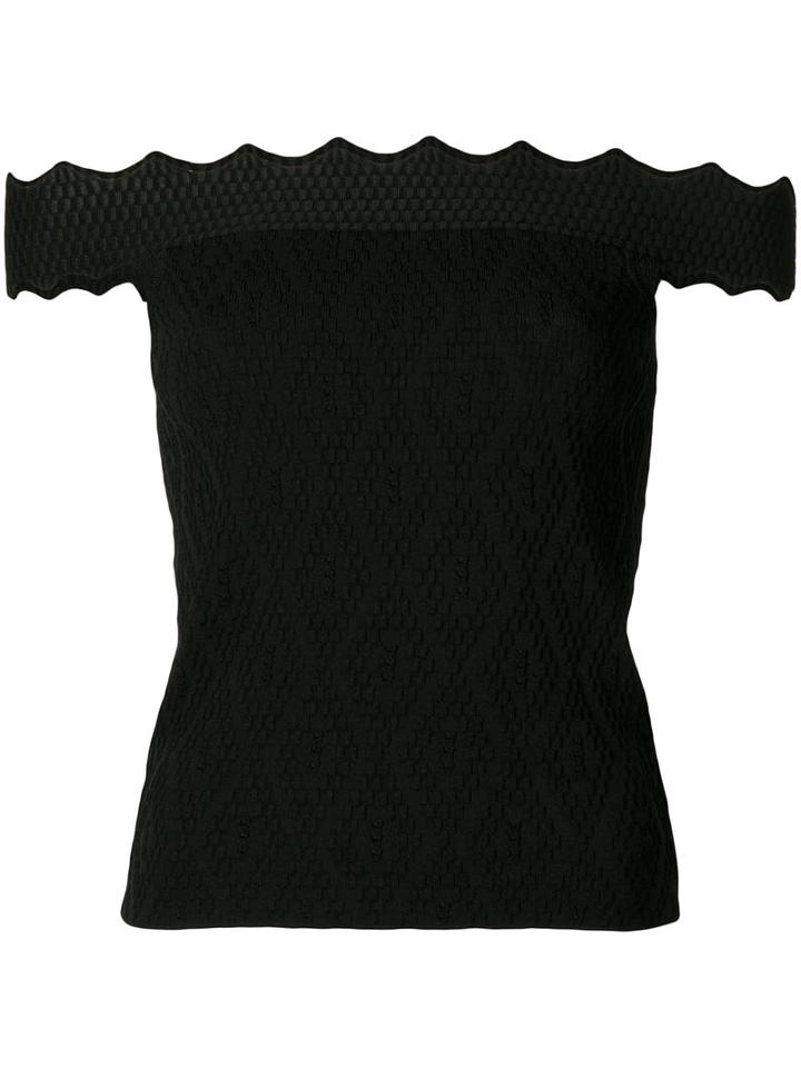 Jonathan Simkhai Off-shoulder Scalloped Blouse, Women's, Size: Xs, Black, Rayon/nylon/spandex/elastane