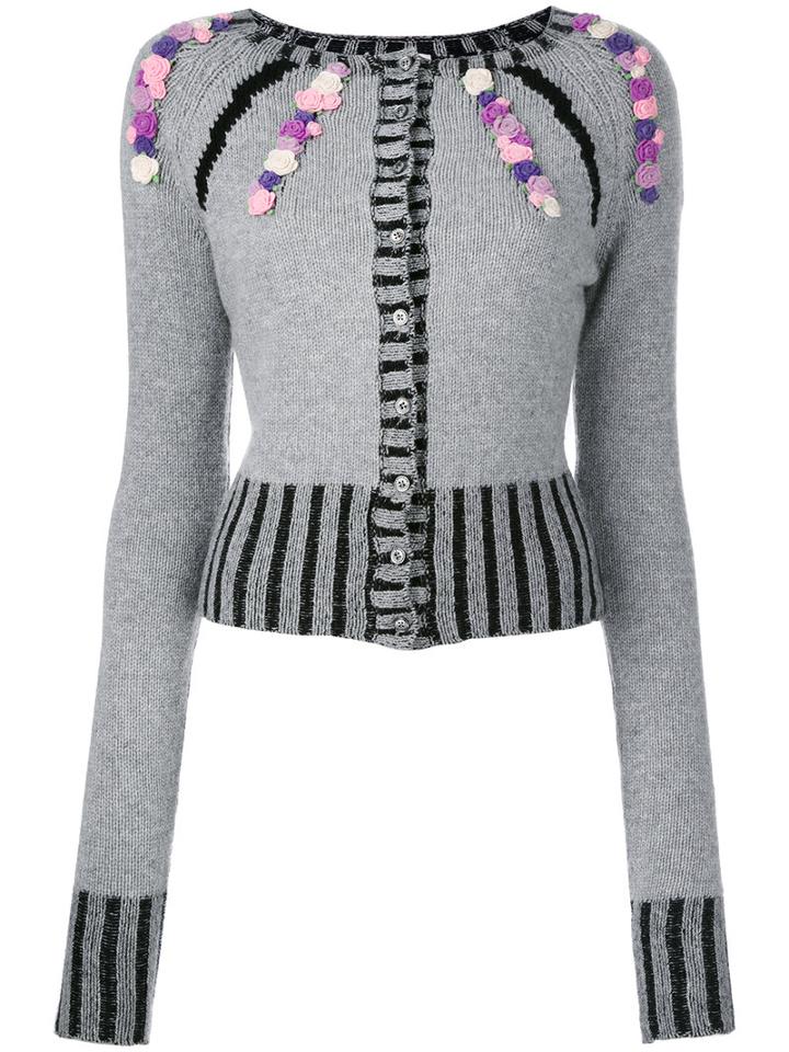 Olympia Le-tan - Cashmere Rebecca Embroidered Cardigan - Women - Cashmere - L, Grey, Cashmere