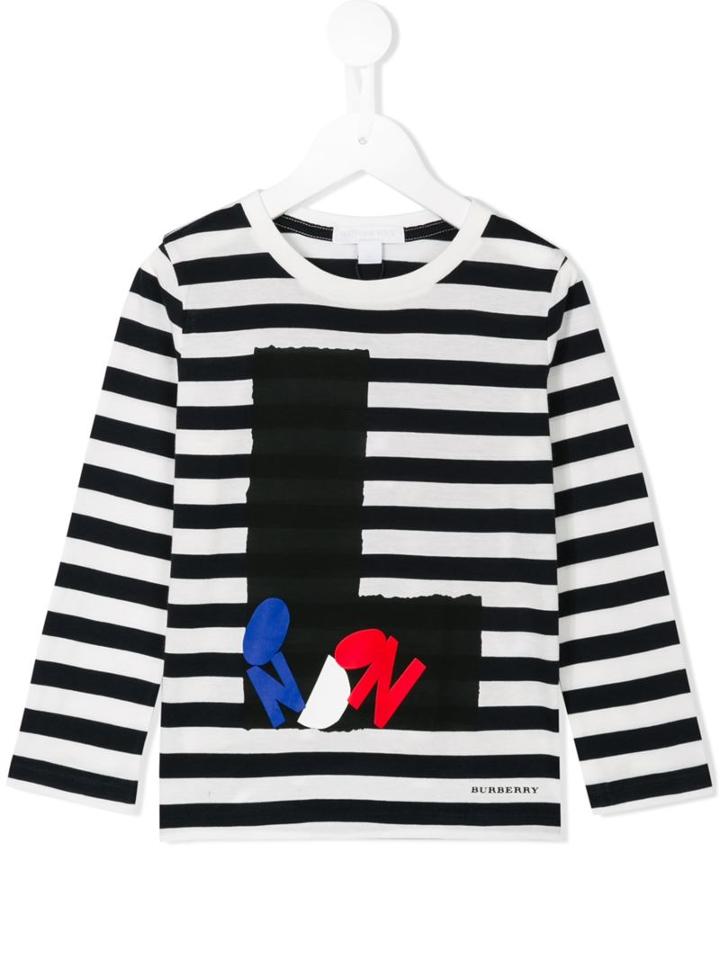 Burberry Kids London Print Striped Top