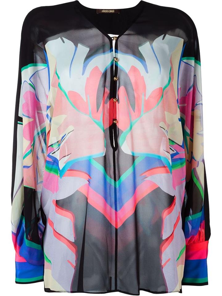 Roberto Cavalli Printed Sheer Blouse