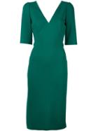 Dolce & Gabbana V-neck Fitted Dress, Women's, Size: 42, Green, Silk/spandex/elastane/virgin Wool