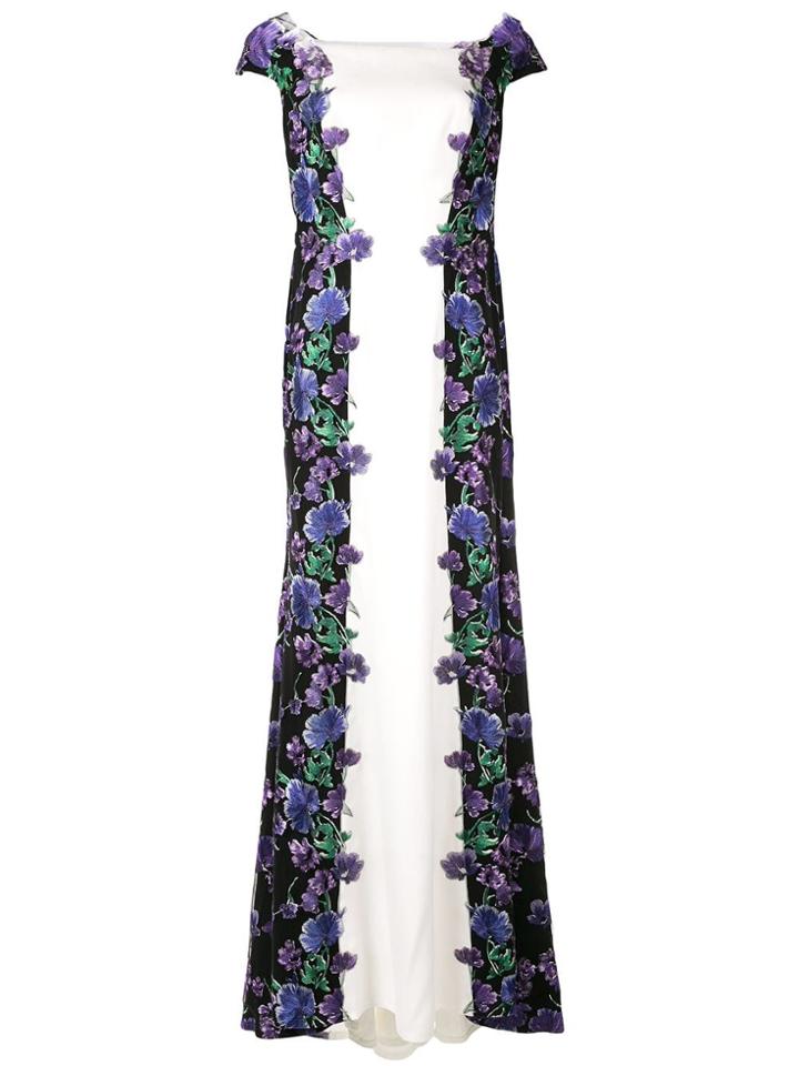 Tadashi Shoji Floral Sides Embroidered Gown - White