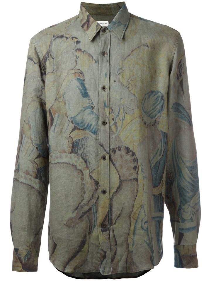 Dries Van Noten Faded Print Shirt, Men's, Size: 52, Green, Linen/flax