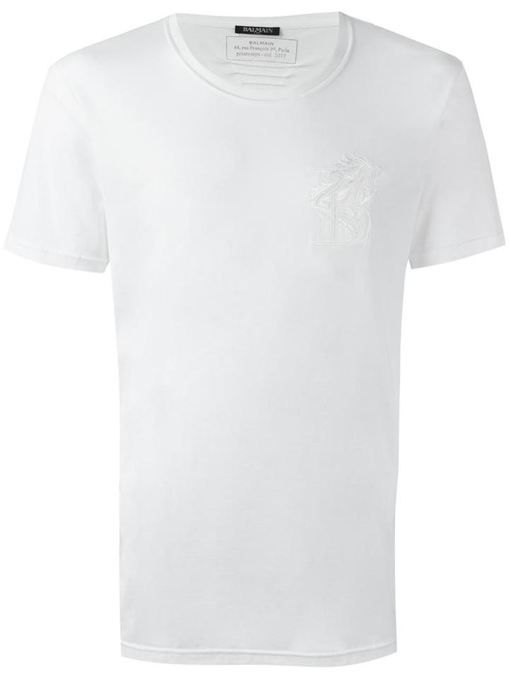 Balmain Lion Short Sleeved T-shirt, Men's, Size: Medium, White, Cotton