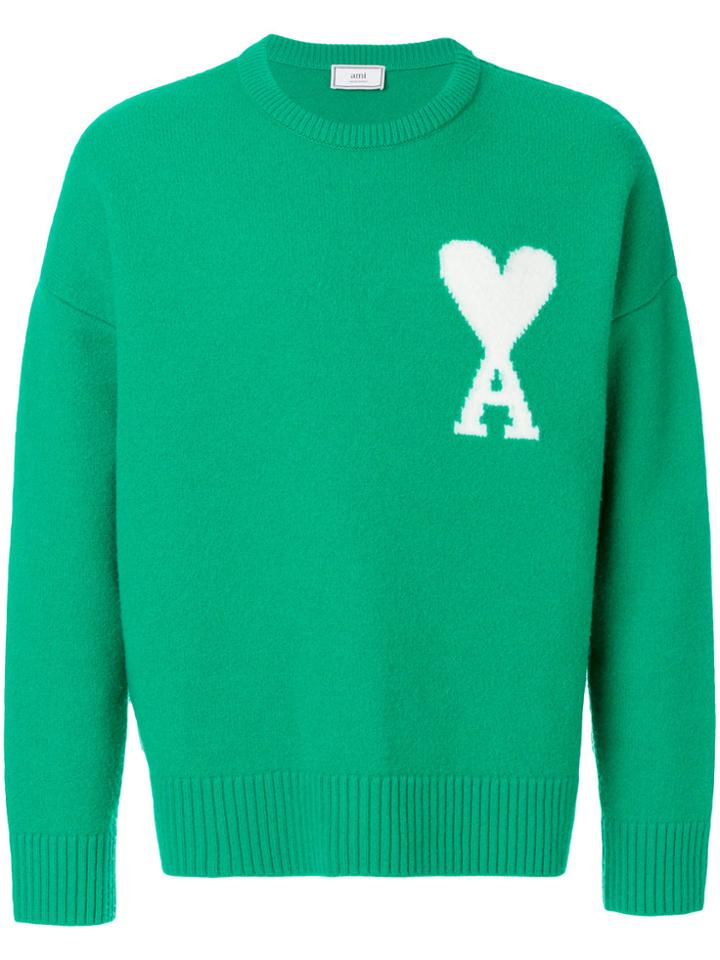 Ami Alexandre Mattiussi Oversize Ami De Coeur Crewneck Sweater - Green