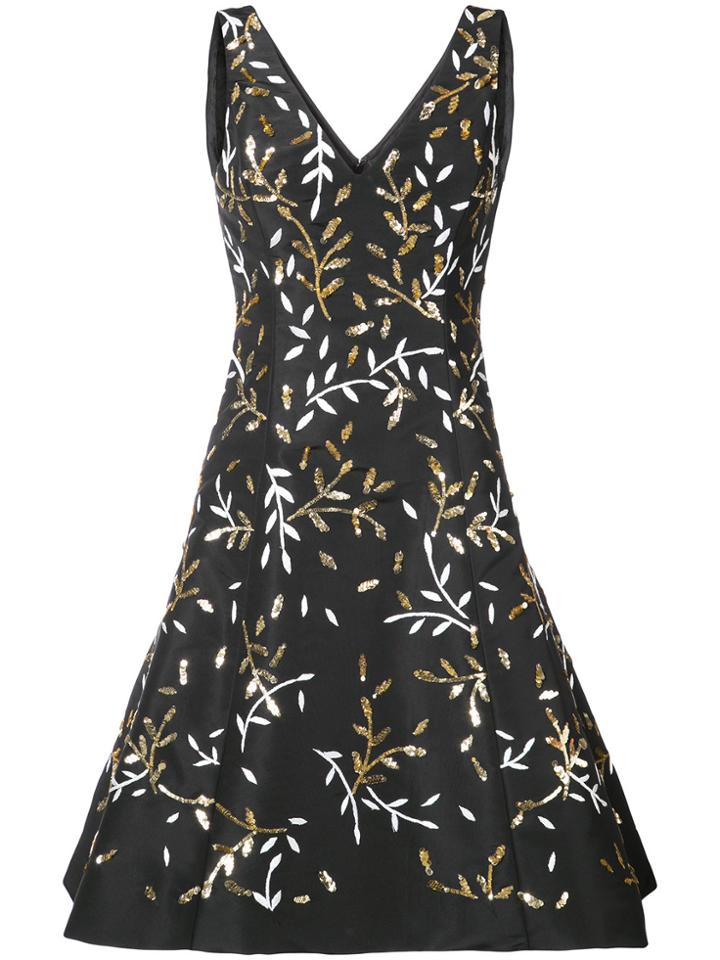 Oscar De La Renta Stem Embroidered Dress - Black