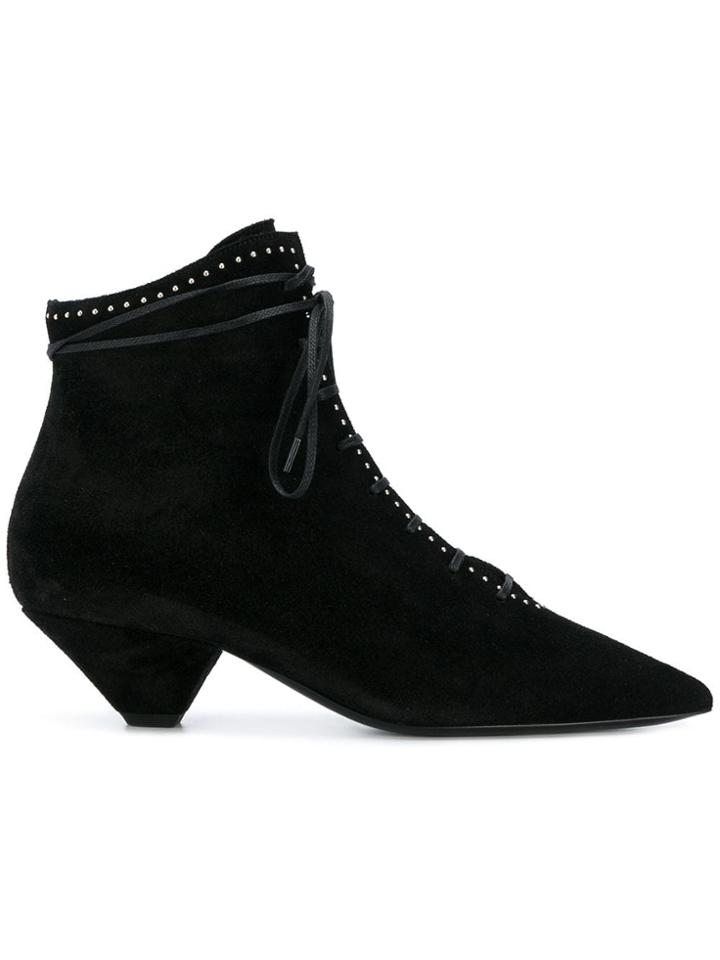 Saint Laurent Blaze Studded And Laced Ankle Boots - Black