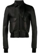 Rick Owens Asymmetric Collar Leather Jacket, Men's, Size: 50, Black, Calf Leather/sheep Skin/shearling/cupro