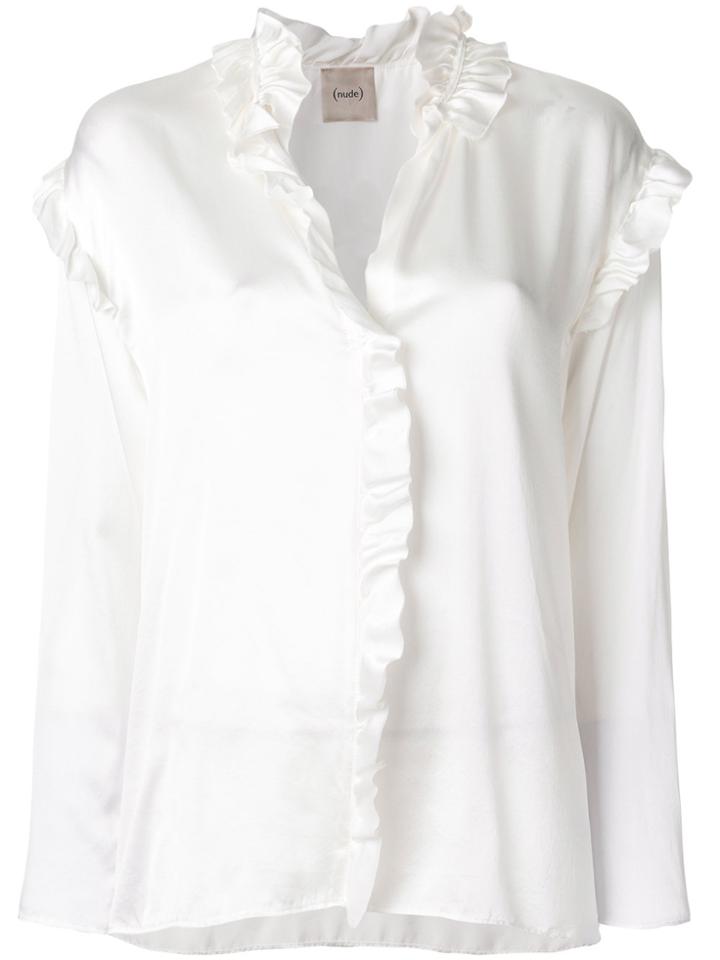 Nude Ruffle Trim Blouse - White
