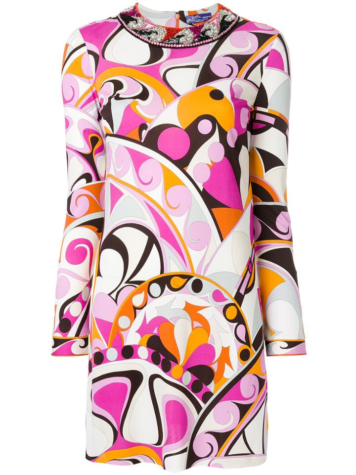Emilio Pucci Crystal-embellished Printed Dress - Pink & Purple