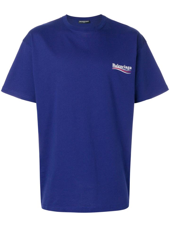 Balenciaga Logo Printed T-shirt - Blue