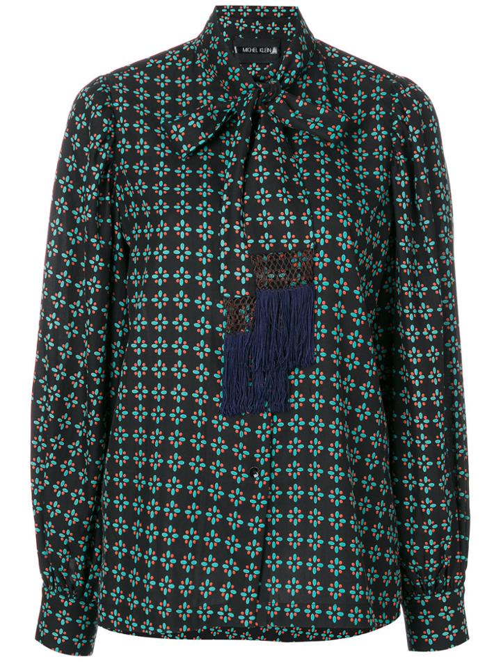 Michel Klein Printed Pussy Bow Blouse - Black