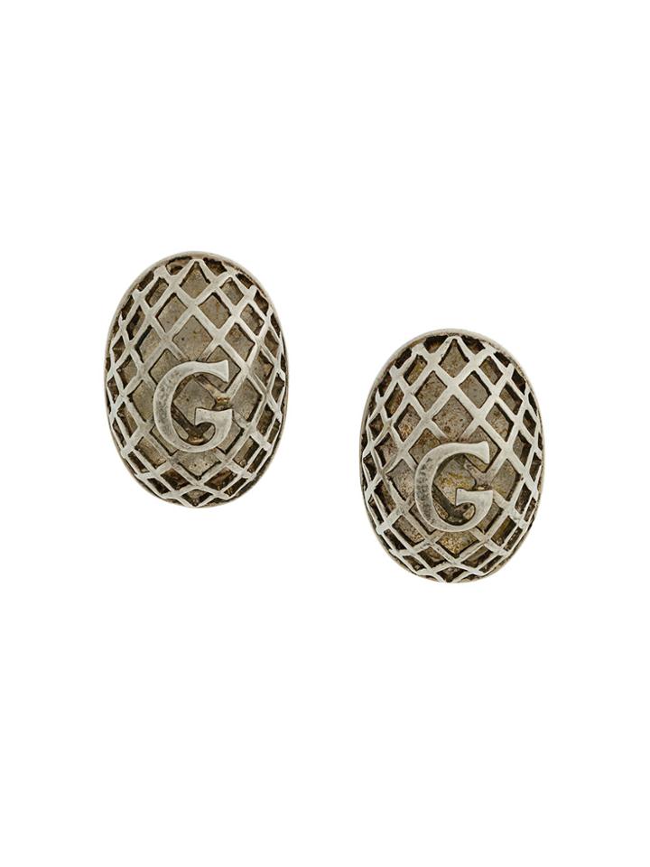 Jean Paul Gaultier Vintage Logo Oval Clip-on Earrings - Metallic