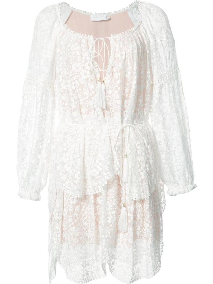 Zimmermann Longsleeved Tiered Lace Dress, Women's, Size: 2, White, Polyester/silk