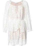 Zimmermann Longsleeved Tiered Lace Dress, Women's, Size: 2, White, Polyester/silk