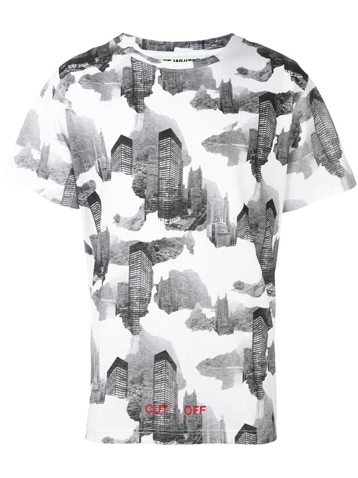 Off-white 'buildings' Print T-shirt, Men's, Size: Large, White, Cotton