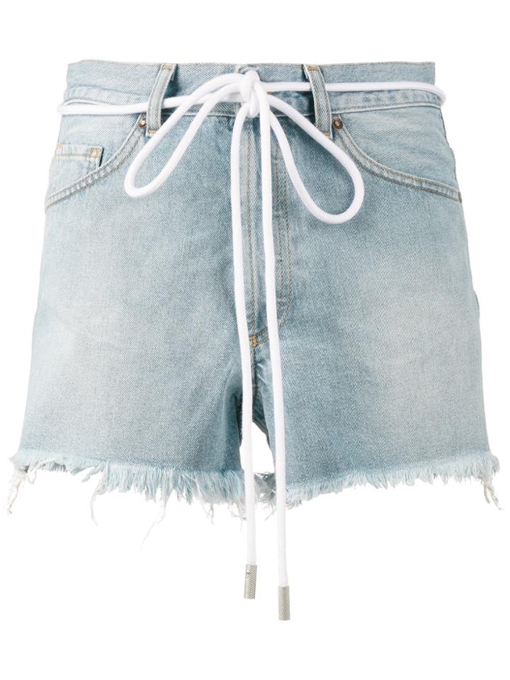Off-white Drawstring Cut-off Denim Shorts - Blue