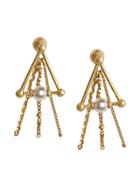 Burberry Faux Pearl And Triangle Gold-plated Drop Earrings - Metallic