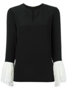 Saint Laurent Contrasting Bell Sleeve Blouse, Women's, Size: 38, Black, Silk