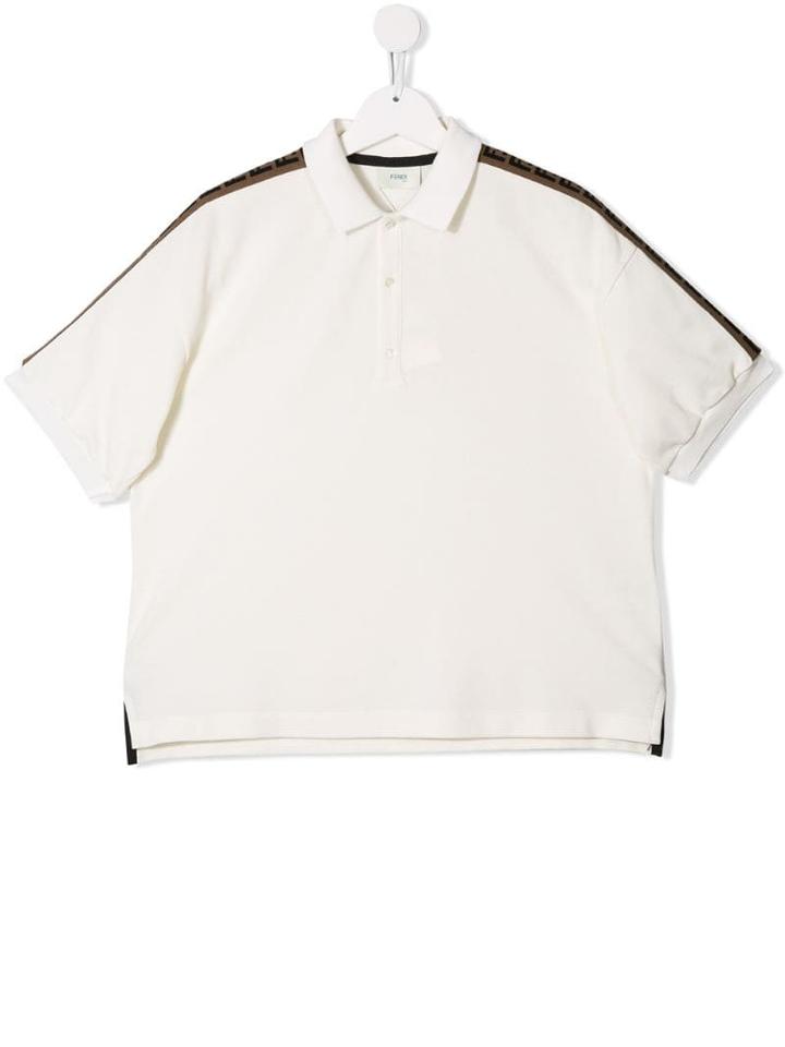 Fendi Kids Teen Logo Trim Polo Shirt - White