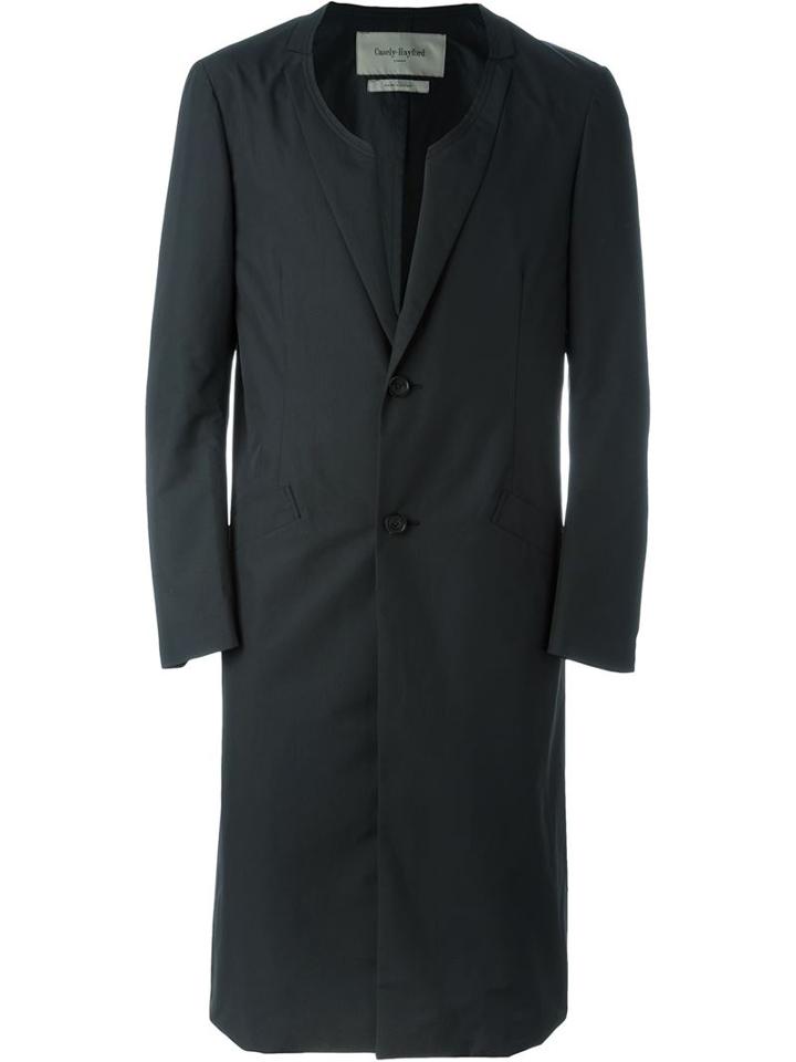 Casely-hayford Cut Out Lapel Round Neck Fitted Single Breasted Coat, Men's, Size: 38, Black, Polyester/cupro