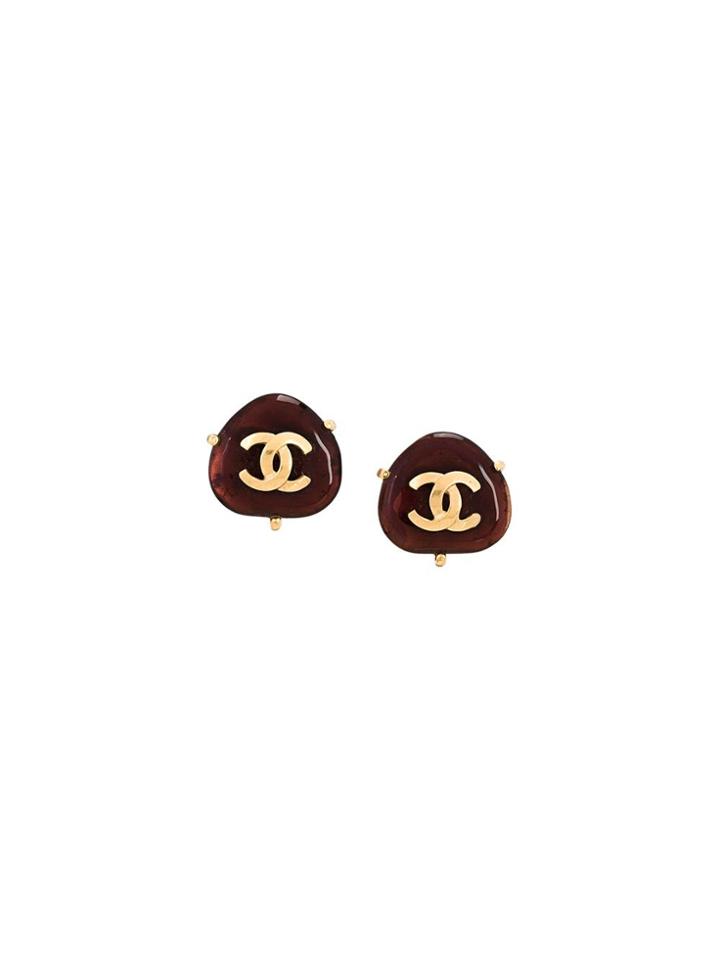 Chanel Vintage Cc Logo Clip-on Earrings - Red