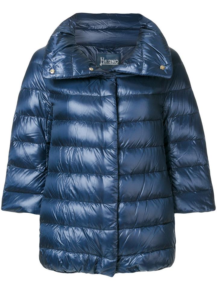 Herno - Cropped Sleeve Padded Jacket - Women - Polyimide/polyamide/goose Down - 40, Blue, Polyimide/polyamide/goose Down
