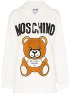 Moschino Bear Logo Bead Embellished Cotton Hoodie - White
