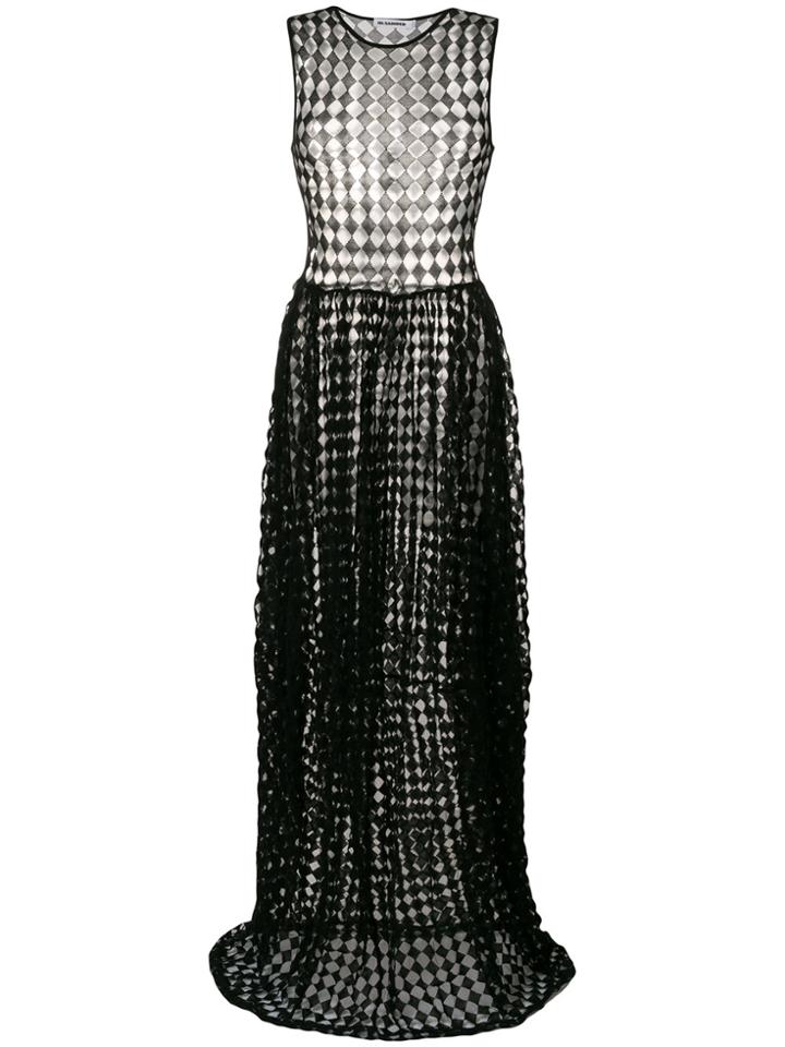 Jil Sander Sheer Diamond Print Dress - Black