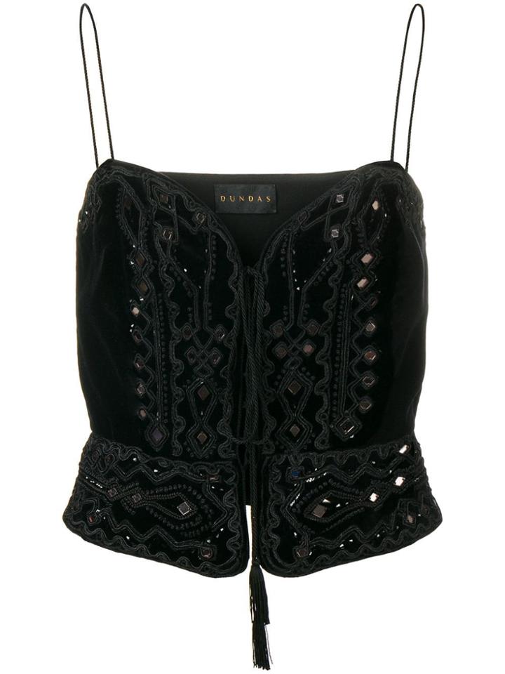 Dundas Embroidered Spaghetti Straps Top - Black