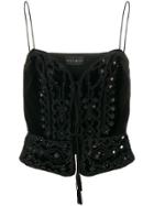 Dundas Embroidered Spaghetti Straps Top - Black