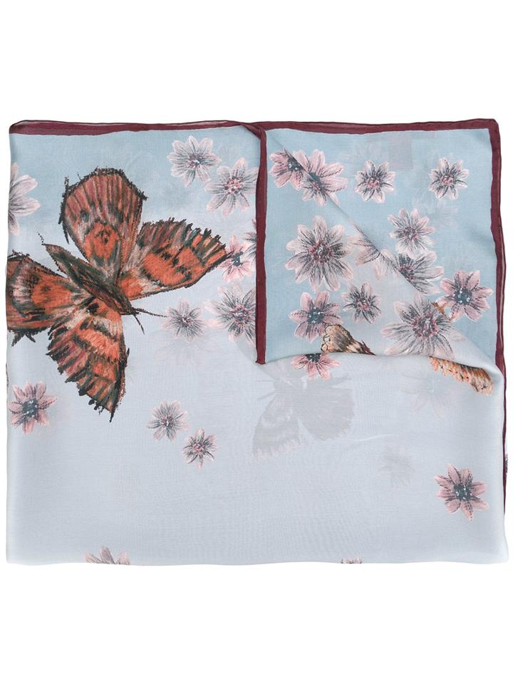 Valentino Butterfly Print Scarf, Women's, Blue, Silk