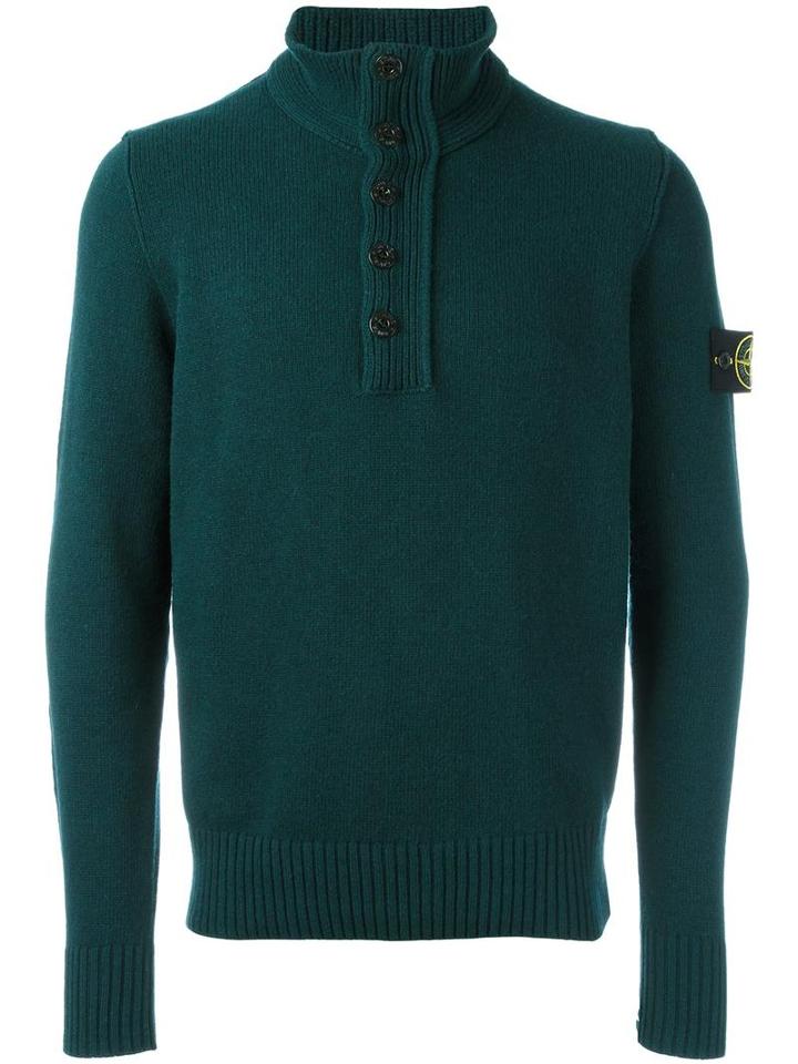 Stone Island Half-button Sweater, Men's, Size: Medium, Green, Polyamide/wool