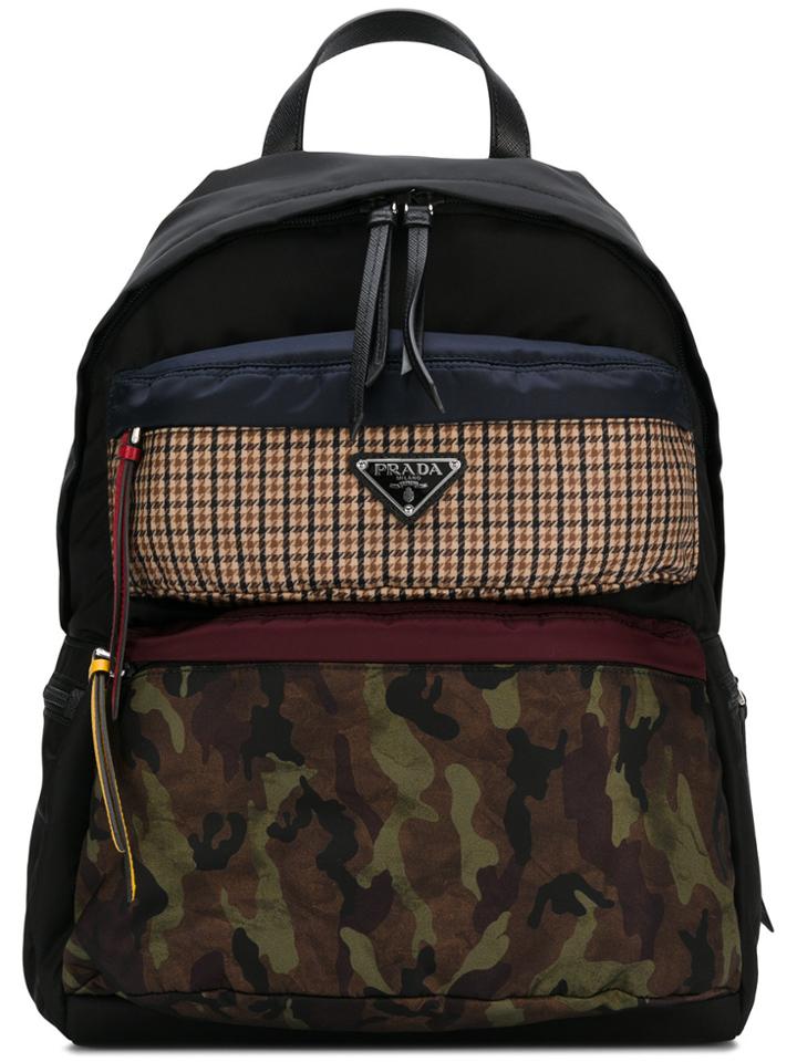 Prada Contrast Panel Backpack - Black