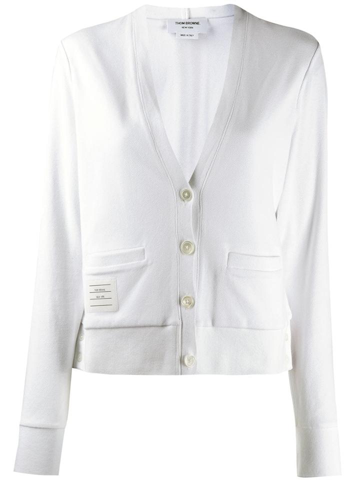Thom Browne Logo Patch Cardigan - White