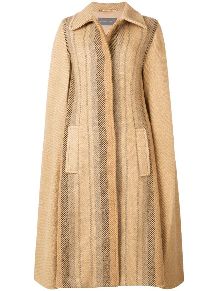 Alberta Ferretti Striped Long Cape - Brown