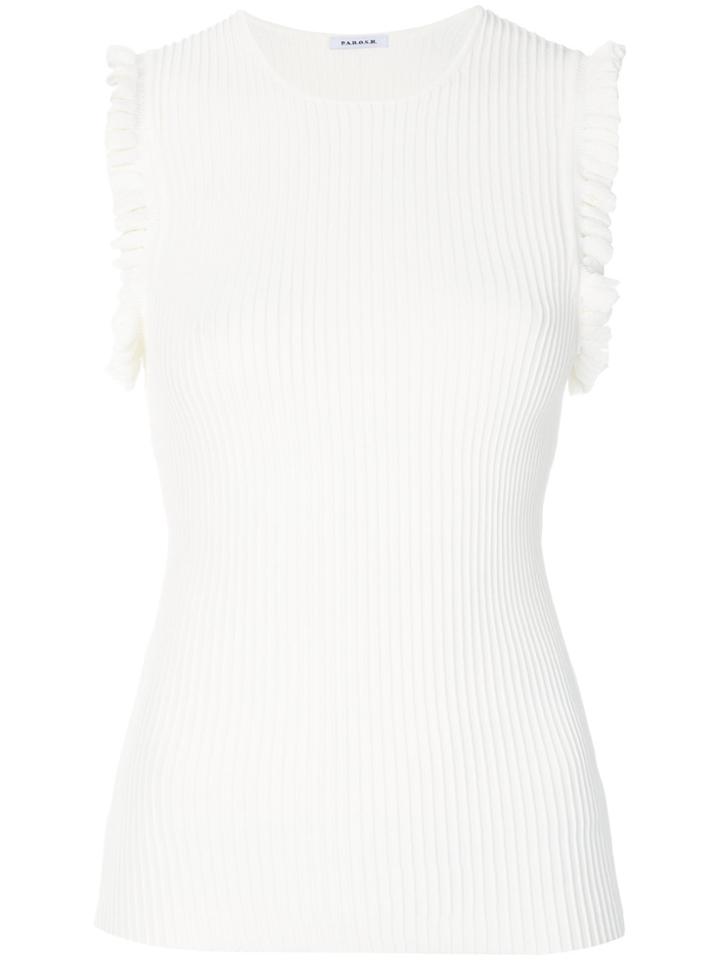 P.a.r.o.s.h. Ribbed Ruffle Tank Top - White