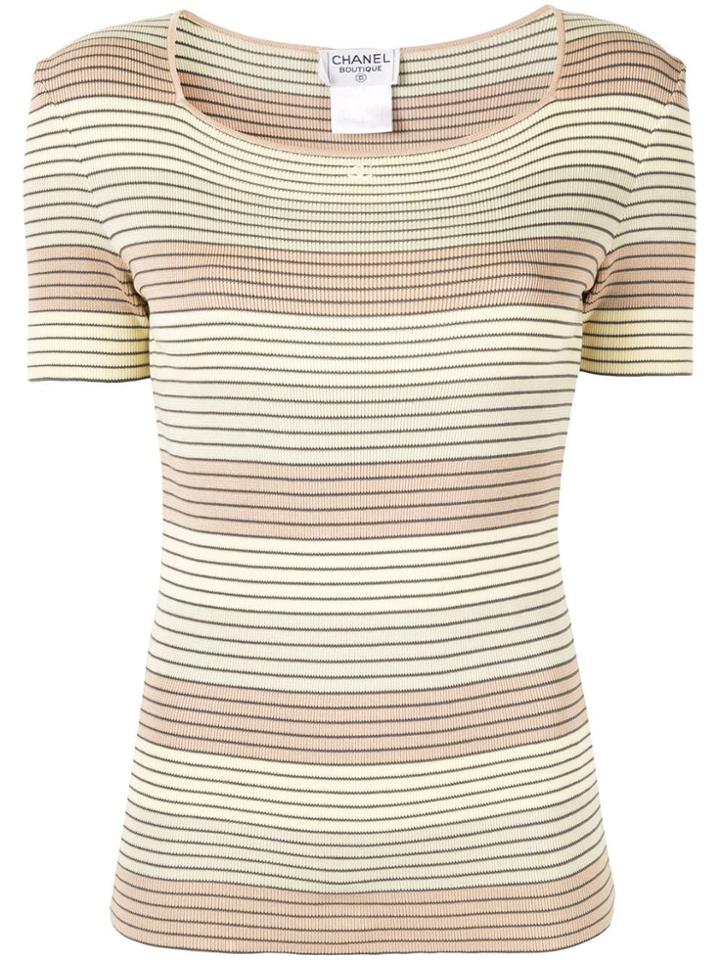 Chanel Pre-owned Striped Ribbed Shortsleeved Blouse - Multicolour