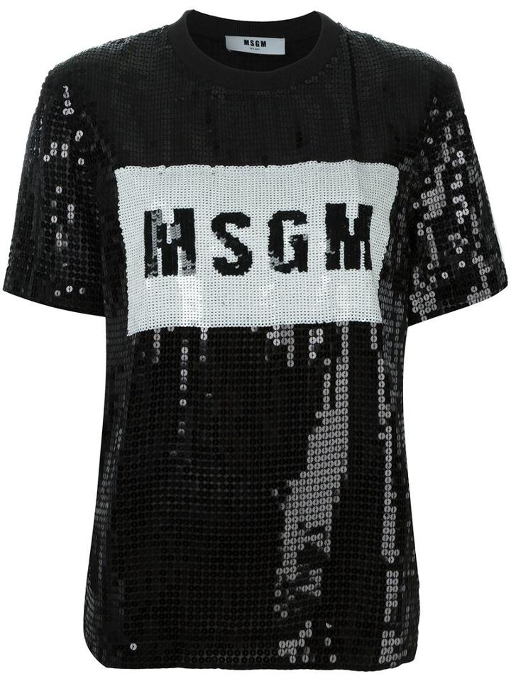 Msgm Sequined T-shirt, Women's, Size: 42, Black, Polyester/polyimide