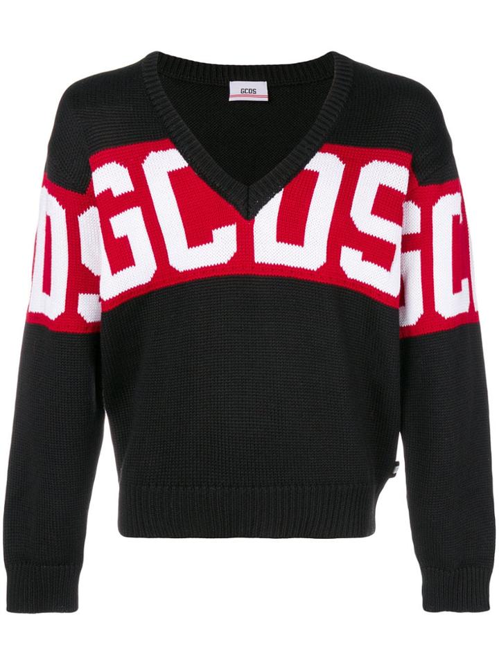Gcds Logo V-neck Sweater - Black