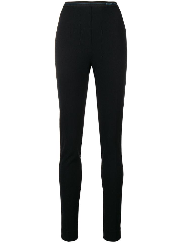 Prada High-waisted Ribbed Trousers - Black