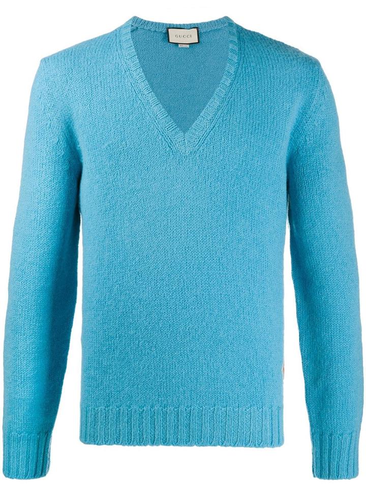 Gucci Logo-embroidered Wool Jumper - Blue