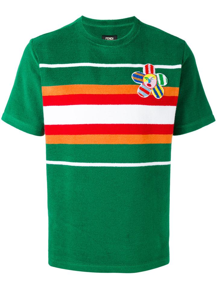 Fendi Striped T-shirt, Men's, Size: 46, Green, Cotton/polyamide/polyester/viscose