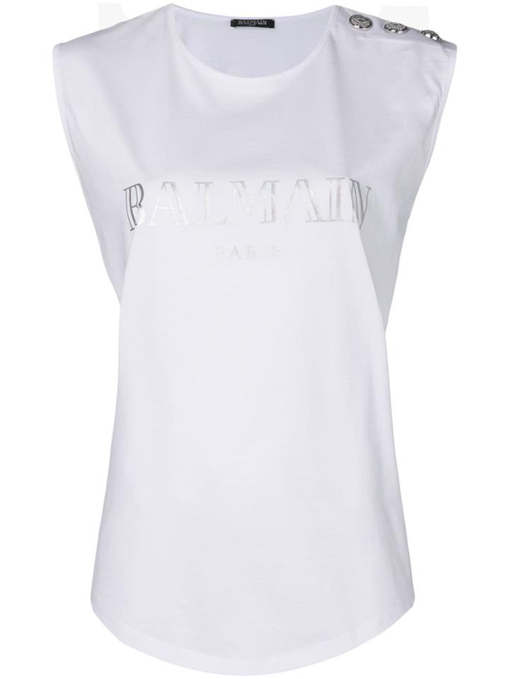 Balmain Logo Vest Top - White