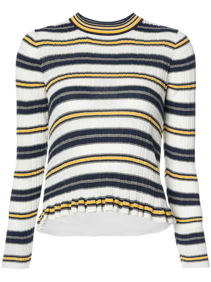 Derek Lam 10 Crosby - Striped Ribbed Jumper - Women - Cotton - S, White, Cotton