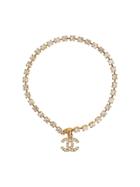 Chanel Vintage Logos Rhinestone Ankle Bracelet - Gold