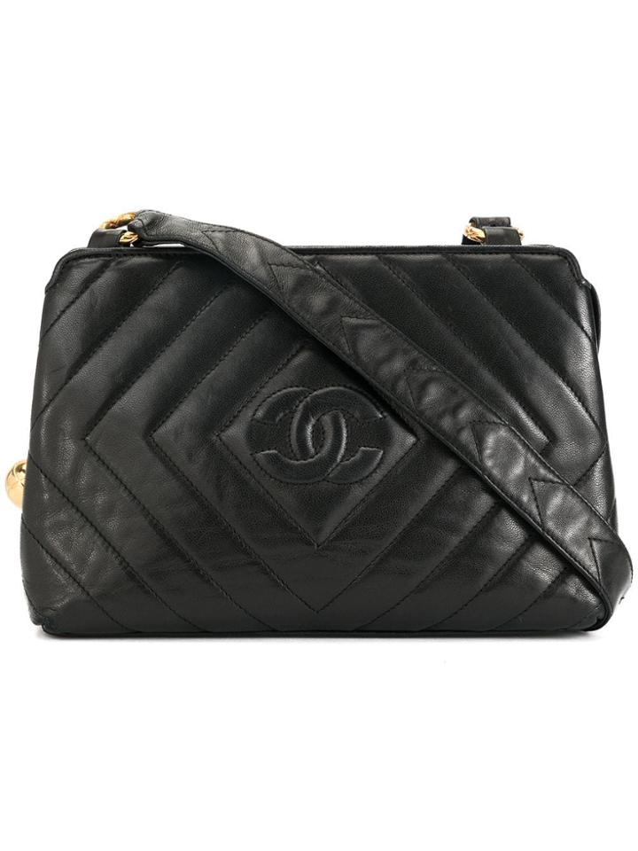 Chanel Vintage Diamond Cc Stitch Shoulder Bag - Black