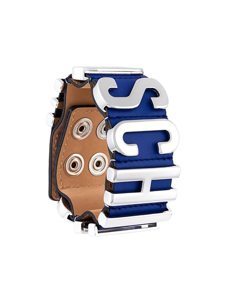 Moschino Logo Plaque Bracelet, Women's, Blue, Leather/metal Other