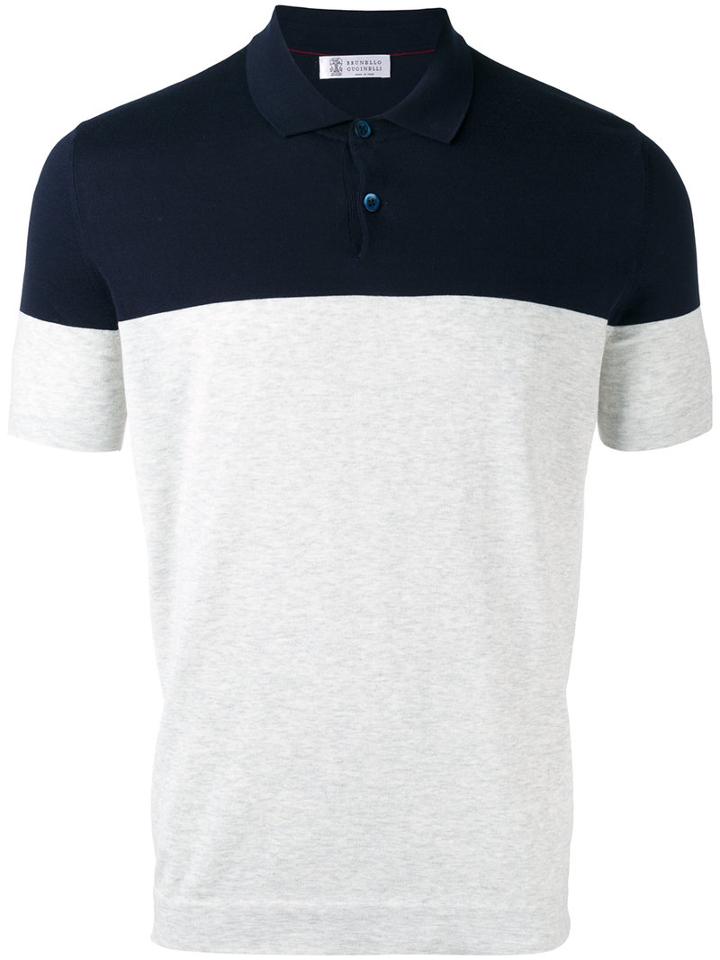 Brunello Cucinelli Colour Block Polo Shirt, Men's, Size: 48, Blue, Cotton