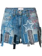 Faith Connexion Patchwork Denim Shorts - Blue